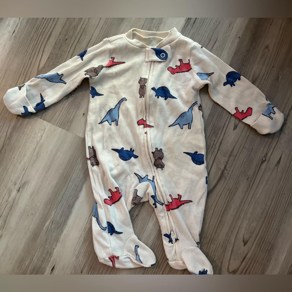 Carter's Baby Boy Cream Dinosaur Waffle Knit Print Footie- 3 Months